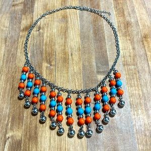 Paparazzi Silver Multi-strand Necklace with Light Blue, Silver and Orange Beads